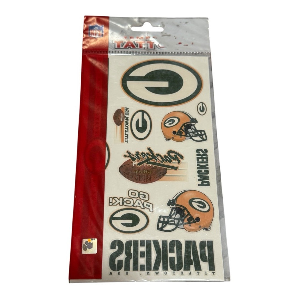 NFL Green Bay Packers Green Temporary Tattoo Sheet 2002 New in Package